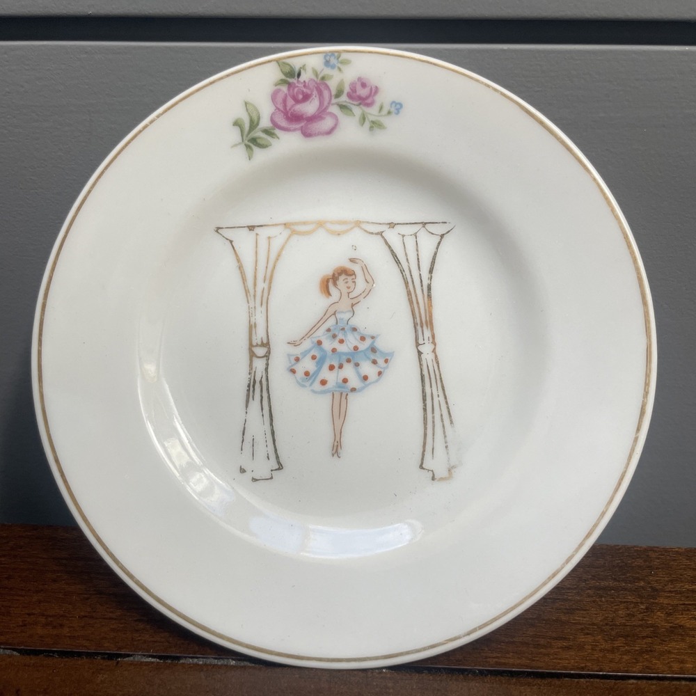 Ballerina Ceramic Pin Trinket Dish 1950's Pink Rose Gold Trim VTG Collectible